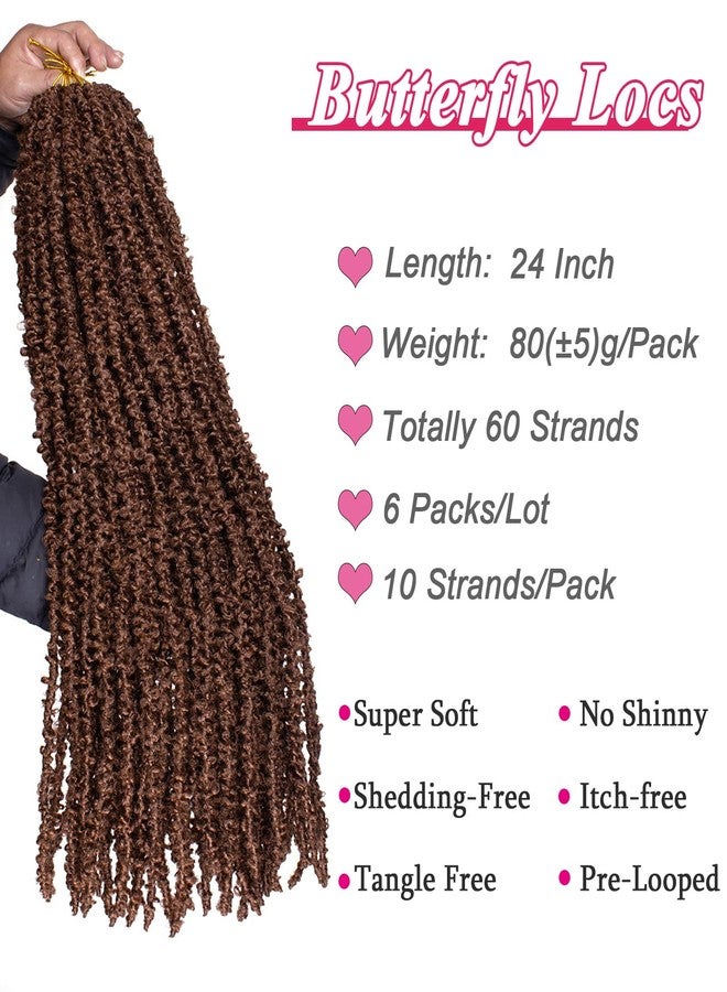 Leeven 24 Inch Pre-twisted butterfly locs crochet hair Brown Butterfly Faux Locs Crochet Braids Hair Pre-looped Distressed Butterfly Locks Hair Extensions for Women 30# - Image 2